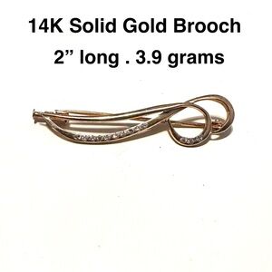14K Solid Gold 583 stamp Brooch with Diamond Accents Fine Jewelry